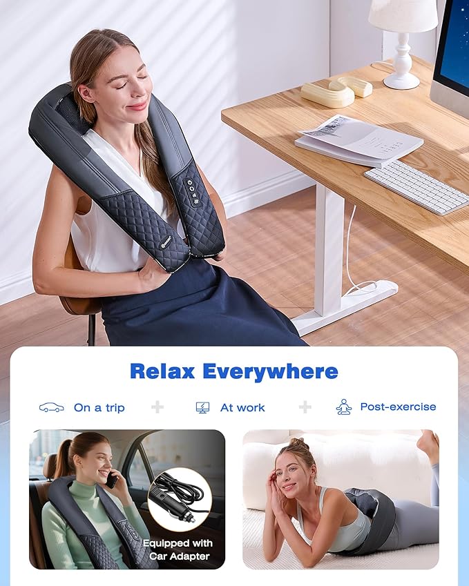 KINGJOY Neck and Shoulder Massager with Heat, 2025 Upgarded 4D Shiatsu Neck and Back Massager with 16 Massage Nodes for Back, Shoulder, Legs, Pain Relief & Tension Relief, Gifts for Women/Men/Mom/Dad