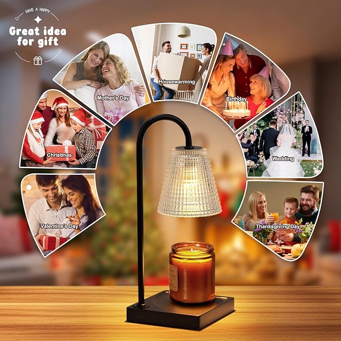 Black Candle Warmer Lamp with Timer-Electric Candle Lamp Warmer,Dimmable Candle Warmers for Jar Candles,New Mom Gifts & Birthday Gifts for Women