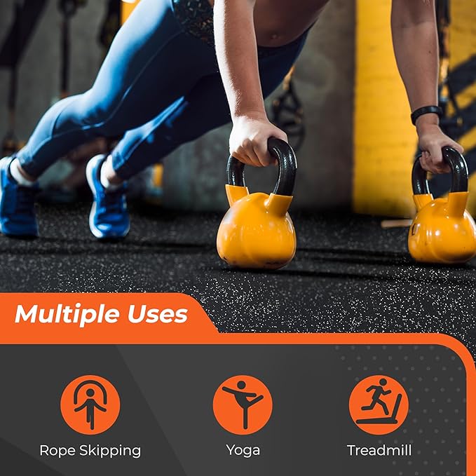 SUPERJARE 0.4'' Thick 12 Pcs 48 Sq Ft Rubber Top Exercise Equipment Mats, High Density EVA Foam Mats with Rubber Top, Interlocking Gym Flooring for Home Gym, Protective Workout Mat, Black/Grey - Bloomnest