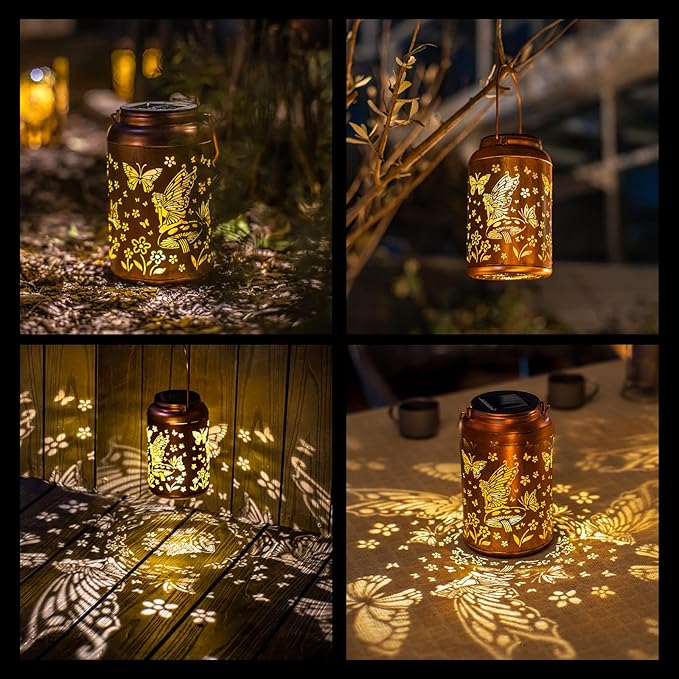 Fairy Solar Lanterns Outdoor Waterproof Hanging Butterfly Lights Hollow Out Metal Lantern Decorative Garden Graceful Light Christmas Decor for Patio,Landscape,Gifts for Women Men Mom - Bloomnest
