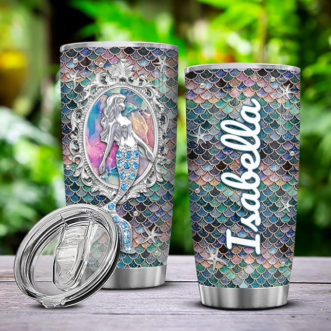 winorax Mermaid Gifts For Women Girls Personalized Mermaids Tumblers Jewelry Drawing Stainless Steel Insulated Coffee Mug Cup With Lid 20oz 30oz Birthday Christmas Mothers Day Custom Tumbler Gift - Bloomnest