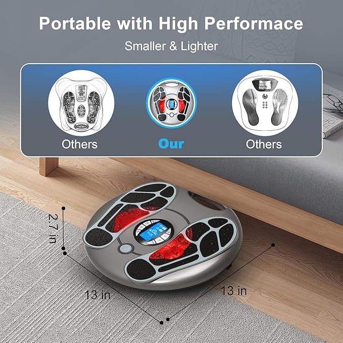 Foot Massager for Neuropathy, EMS TENS Foot Stimulator for Circulation and Pain Relief, TENS Unit Muscle Stimulator with 4 Electrode Pads, Fits Up to 11"