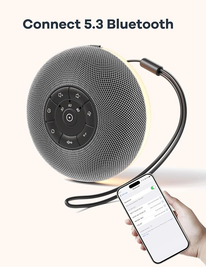Portable Sound Machine, Long Battery with Loud Bluetooth Speaker, 39 Special Soothing Sounds, White Noise Sound Machine for Sleeping