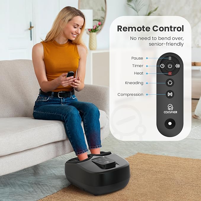 COMFIER Shiatsu Foot Massager with Heat,Kneading, Compression, Massage Machine for Plantar Fasciitis Neuropathy, Remote Control,Heated Foot Warmer, Gifts for Men,Women,Size 13 - Bloomnest