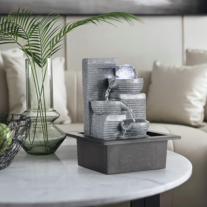 WICHEMI Water Fountains Indoor Waterfall Fountain Tabletop Fountain with LED Light Water Feature Indoor Zen Meditation for Home and Office Indoor Spaces Decor (Style 7)