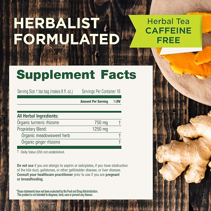 Traditional Medicinals Organic, Turmeric Tea with Ginger & Meadowsweet - Supports Normal Response to Inflammation - Kosher, Non-GMO, Caffeine-Free, Compostable - 16 Tea Bags - Bloomnest