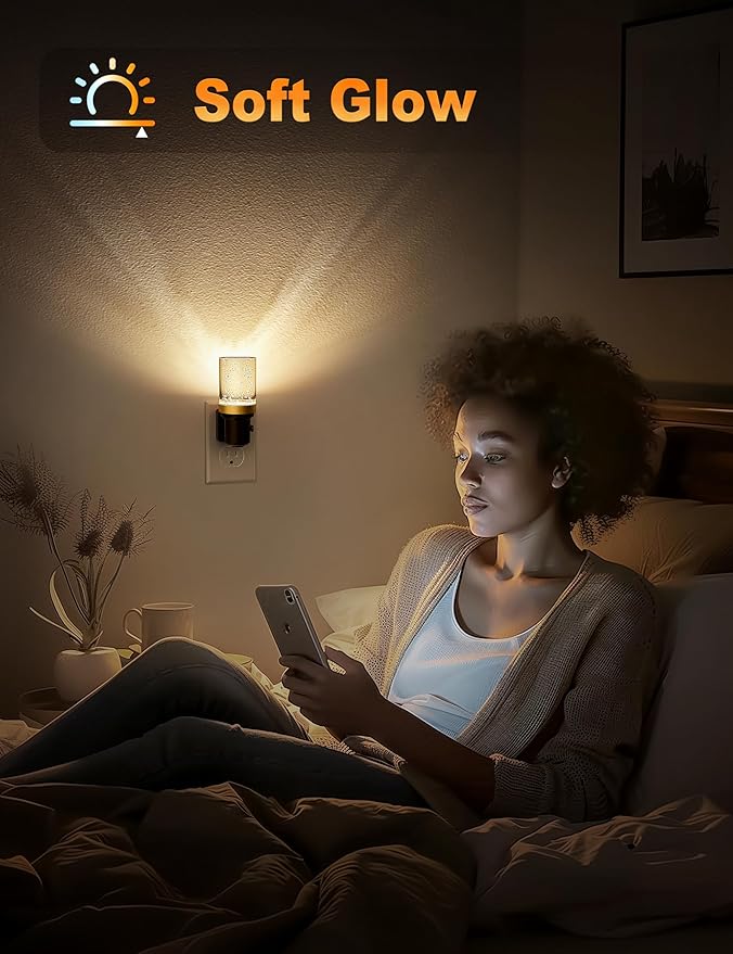 JandCase Night Light, Dimmable Night Lights Plug into Wall, Auto On/Off Light Sensor Nightlight, 3000K Warm White 0-100LM Brightness LED Nightlight, for Bathroom Hallway Bedroom Kids Room - Bloomnest