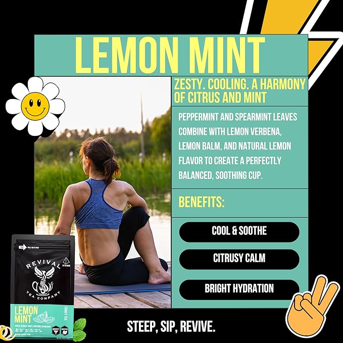 Revival Tea Company Lemont Mint Tea - Herbal Tea Blend of Peppermint, Spearmint and Lemon - Caffeine Free - Loose Leaf 3 Ounces - Bloomnest