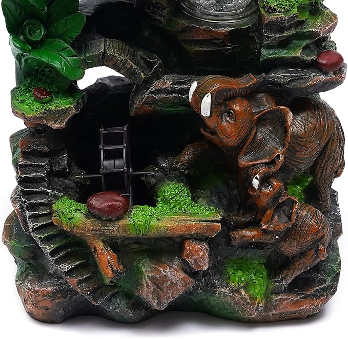 Fountains Waterfall Décoration,Indoor Relaxation Desktop Fountain Waterfall,Atomizing Humidifier,Desktop Fountain Waterfall with Rockery,Plant,Illuminated Waterfall for Home Office Desk Gifts