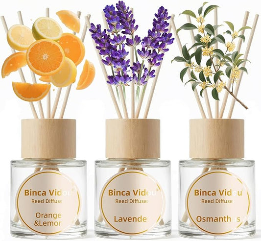 Binca Vidou Reed Diffuser Set, Lavender Osmanthus Orange&Lemon Scent Oil Diffusers with Sticks for Home Office Bathroom Aromatherapy Decor 1.69oz X 3 - Bloomnest
