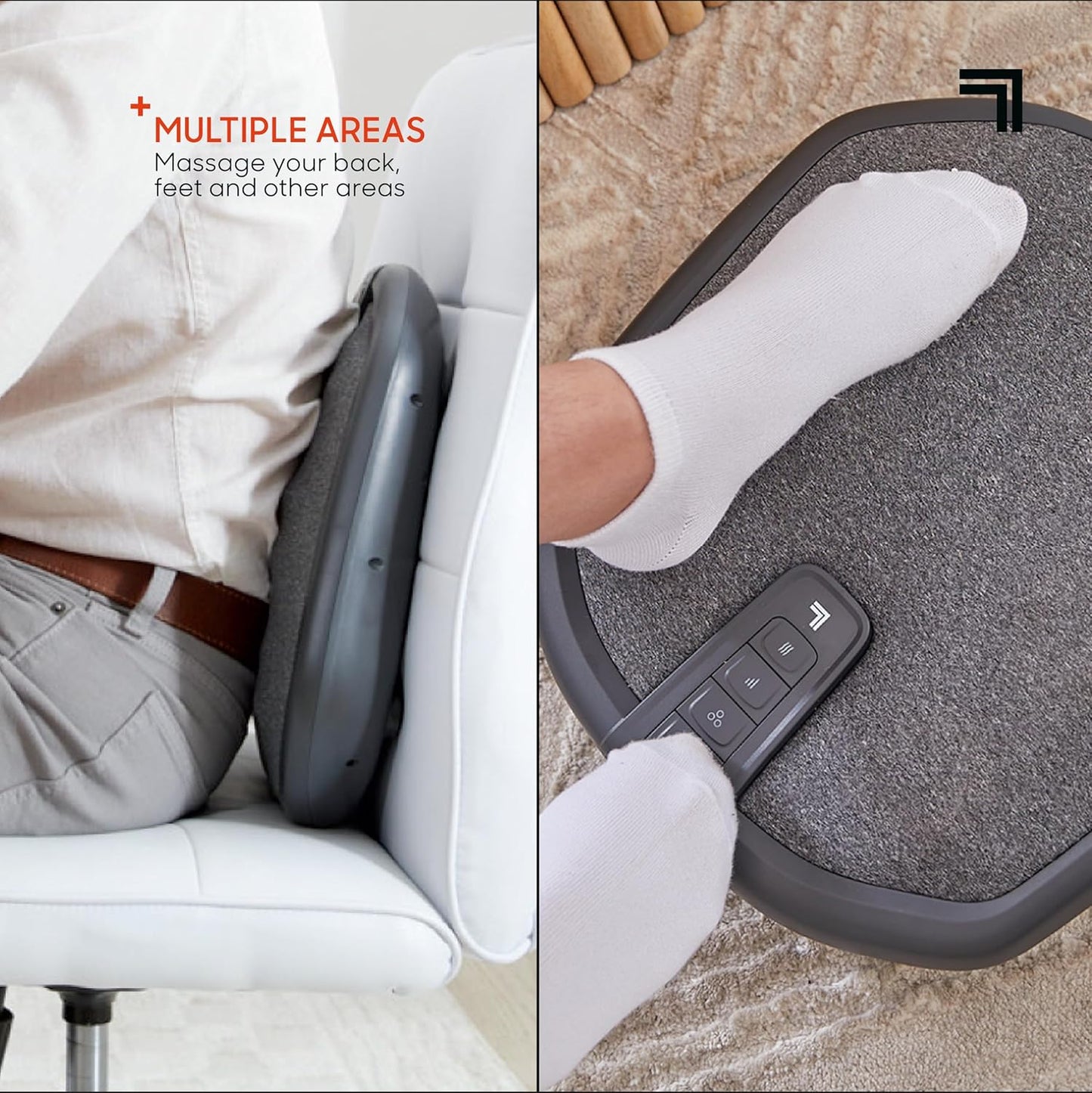 Sharper Image® Shiatsu Foot + Back Massager with Heat & Washable Cover| Portable Kneading Deep Tissue Massage Tool| Heating Pad Massage Pillow