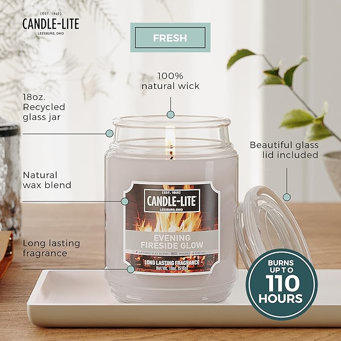 Candle-lite Fall Scented Candles, Evening Fireside Glow, 18 oz Jar, Proudly Poured in The USA, Aromatherapy Candle, Single-Wick with 110 Hours of Burn Time, Perfect for Creating a Refreshing Ambiance - Bloomnest