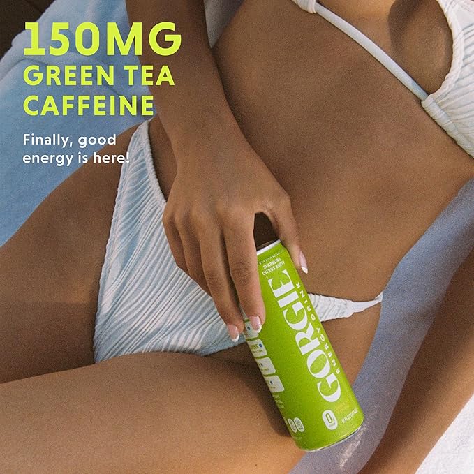 GORGIE Sugar Free Natural Energy Drinks, Sparkling Citrus Burst (12 Pack) - Healthy Energy Drinks - Natural Coffee Replacement with Green Tea Caffeine and Biotin - 150mg Caffeine, Vegan, & Low Calorie - Bloomnest