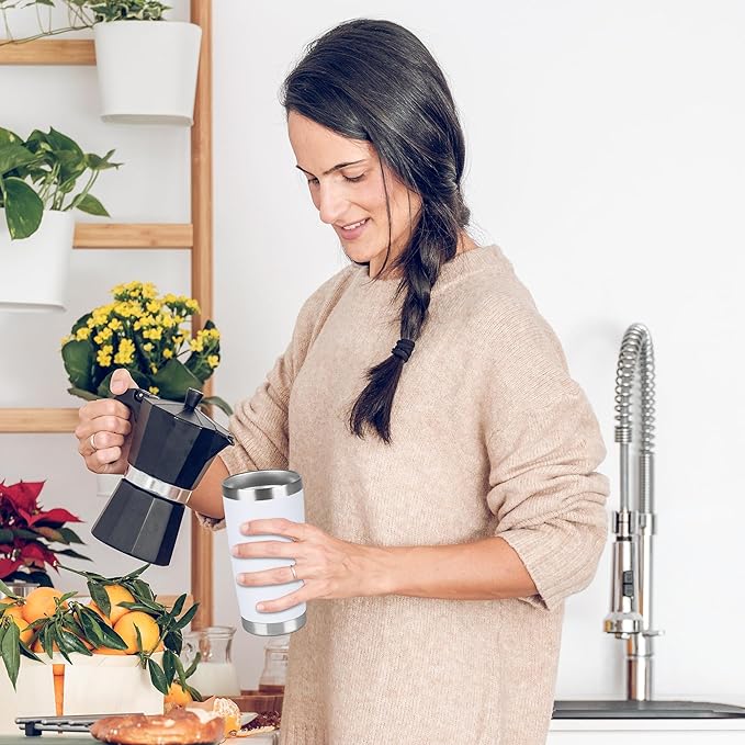 20 oz Tumbler Stainless Steel Tumblers Bulk with Lid Double Wall Insulated Coffee Tumbler Cups for Hot & Cold Drinks Powder Coated Travel Coffee Tumbler Mug Metal (White, 12 pack)