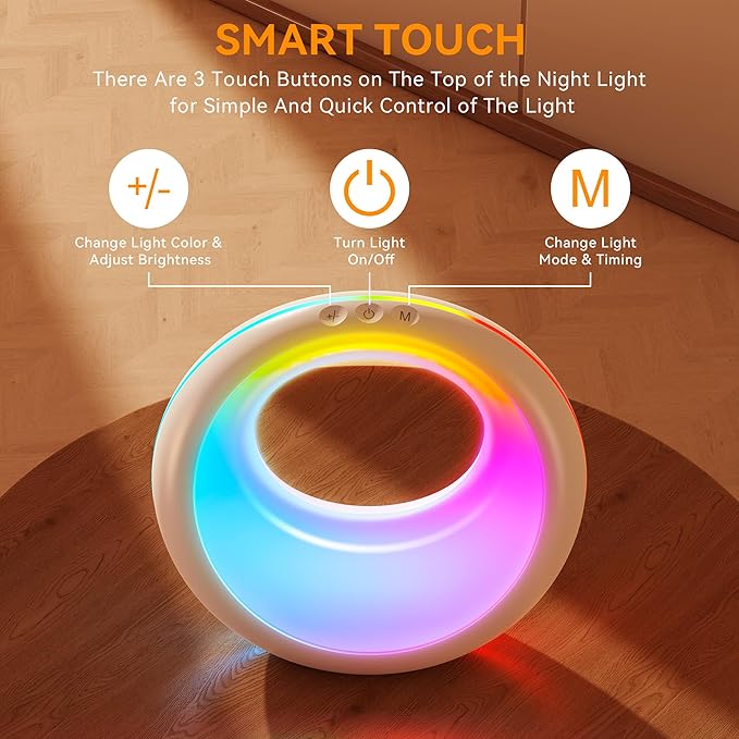 Auxmir Nursery Night Light for Baby, Magic Moon Lamp for Kids and Adult 7 Lighting Colors & 9 RGB Modes, Rechargeable Bedside Table Lamp with Timing Function, Sleep Aid Nursing Lamp for Bedroom - Bloomnest