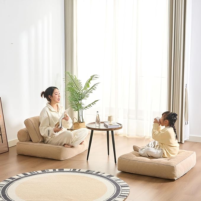 35.4x33.5 Inch Floor Pillow, Large Round Floor Cushion with Removable Washable Cover - Ultra Soft Plush Filling for Adults, Kids, Lounge, Bedroom, Reading Nook, Meditation, Corduroy, Camel