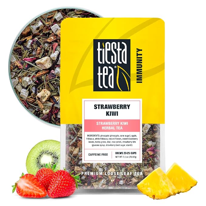 Tiesta Tea - Strawberry Kiwi Herbal Tea, Loose Leaf, Strawberry Hibiscus Kiwi Fruit Tea, Premium Caffeine-Free Herbal Blend, Make Hot or Iced & Up to 25 Cups, 2.5 oz Resealable Pouch - Bloomnest