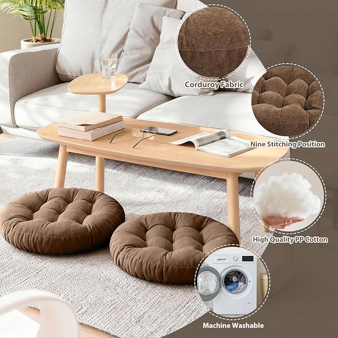 Tiita Indoor/Outdoor Floor Pillows Cushion 22"x22" Round Seat Cushions for Patio Garden, Meditation Cushion for Yoga Living Room Sofa Balcony, Coffee
