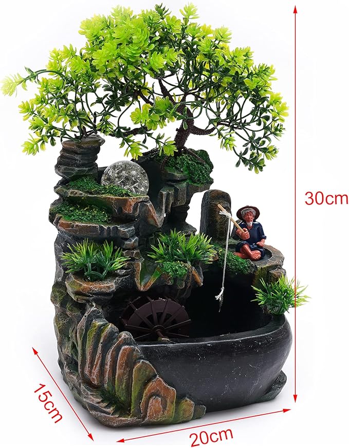 Resin Rockery Tabletop Fountain with Sparking LED Lights and Simulation Lifelike Landscape, Rotating Ball Water Fountains Indoor Desktop Fountain for Home Decor Gift Office Bedroom Decoration - Bloomnest