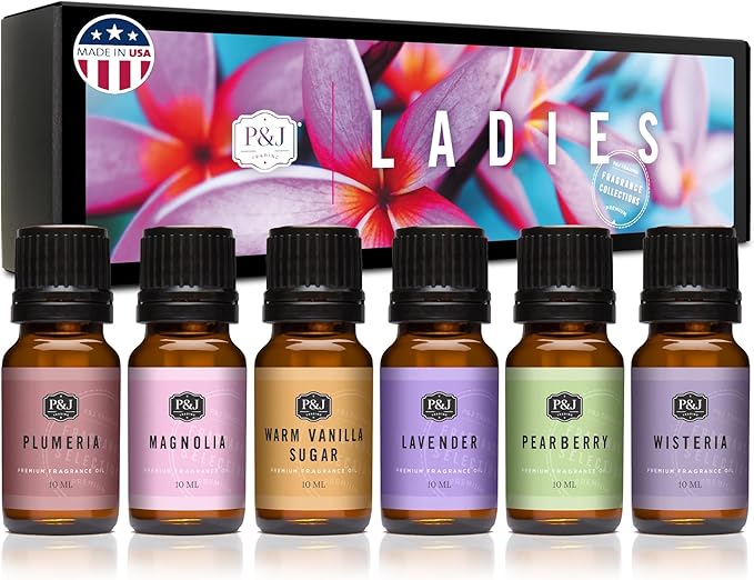 P&J Trading Fragrance Oil Ladies Set | Pearberry, Lavender, Warm Vanilla Sugar, Plumeria, Magnolia, Wisteria Candle Scents for Candle Making, Freshie Scent, Soap Making Supplies, Diffuser Oil Scents - Bloomnest