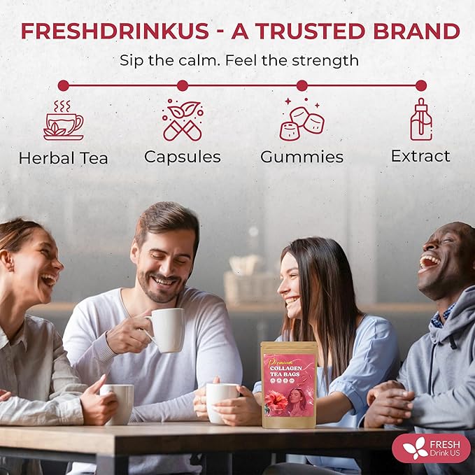 FreshDrinkUS, Premium Collagen Herbal Tea – 30 Tea Bags | Cinnamon Stick, Hibiscus, Dandelion Root, Moringa Leaves, Rose Hip, Ginger, Fennel Seed, Boswellia | Caffeine-Free, Natural Flavorful Blend - Bloomnest