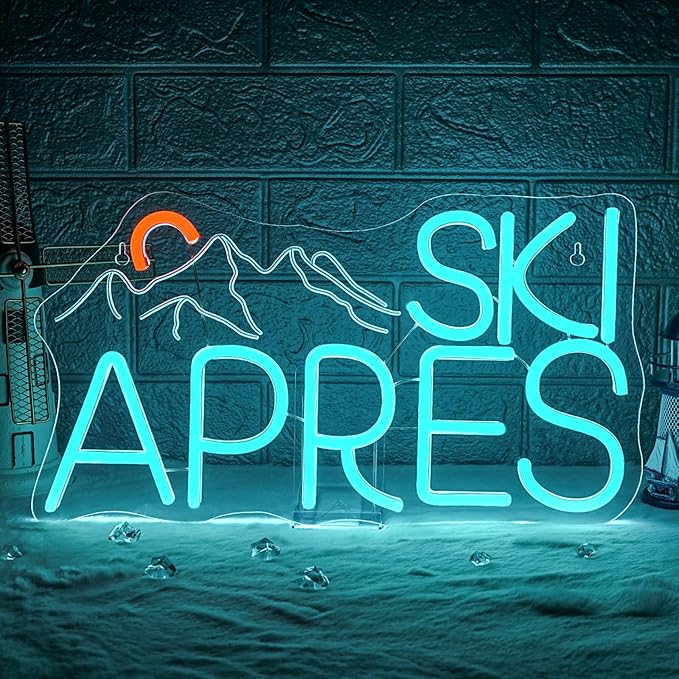 LUCUNSTAR Skiapres Neon Sign - LED Wall Decor for Ski Resorts, Après-Ski Bars & Winter Sports Enthusiasts, USB-Powered with Adjustable Brightness, Mountain-Themed Lighting - Bloomnest