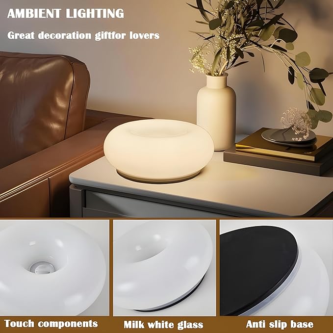 Creative Design White Donut Lamps, Plug-in Wall Sconse Or Table Lamp Dual Use Atmosphere Lamp, Modern Infinitely Dimmable White Wall Lamp Desk Light for Corridor, Bedsided Or Warm Decoration - Bloomnest