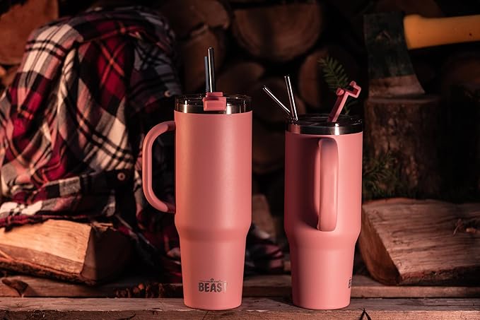Beast 50 oz Tumbler Stainless Steel Vacuum Insulated Coffee Ice Cup Double Wall Travel Flask (Blossom Pink) - Bloomnest