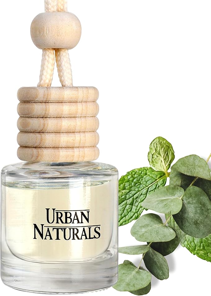Urban Naturals Car Air Freshener Diffuser 1 Pack - Eucalyptus Spearmint Scent, 45+ Days Long Lasting Fragrance, Made in USA, Glass & Wood, Hanging Design + Vent Cip, Easy to Use - Bloomnest