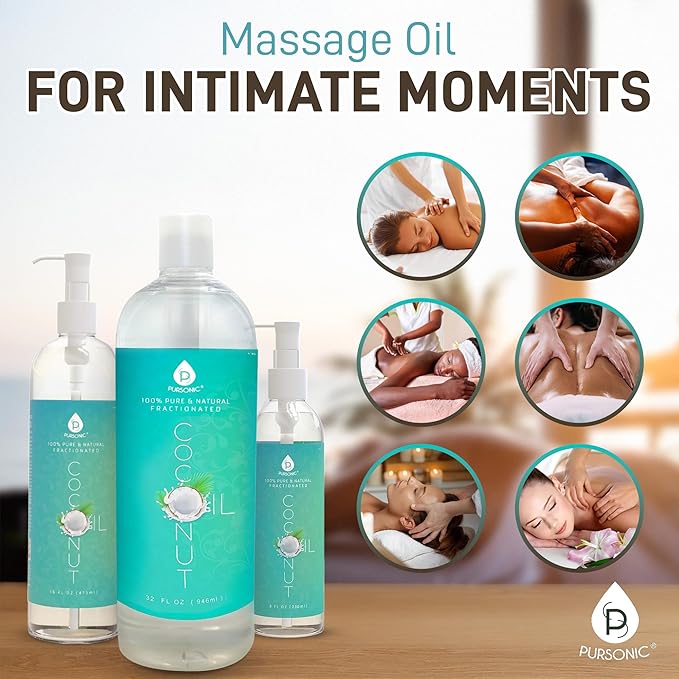 Pursonic Pure Unscented Fractionated Coconut Oil - 16 Oz Multipurpose Oil for Skin, Hair, Body Massage & Makeup Removal - Carrier Oil for Essential Oils and Aromatherapy - Bloomnest