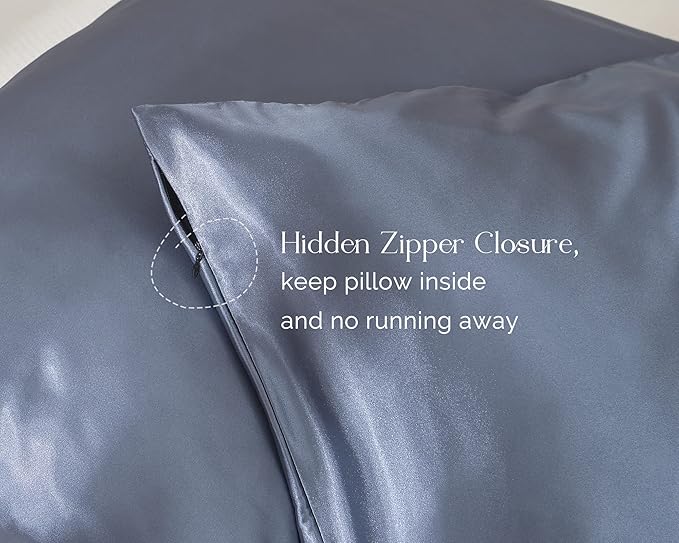 Yanibest Satin Pillowcase, Silk Pillow Cases for Hair and Skin with Zipper, Queen Pillow Cases Set of 2 for 20"x30", Exquisite Packaging for Women Men - Bloomnest