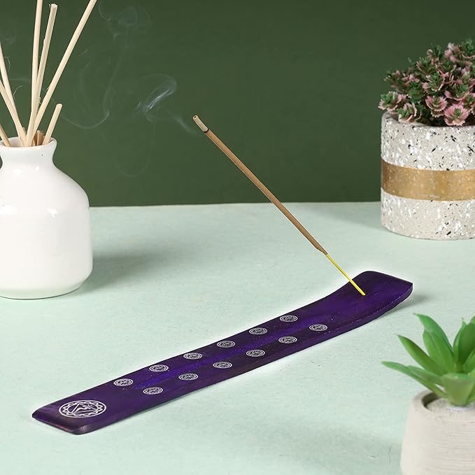Bless-International Traditional-Handmade-Burner Wooden-Incense-Stick-Holder Ash-Catcher-Stand for-Aromatherapy-Meditation-Yoga (Heavens Blue) 10 Inches, Pack of 1 - Bloomnest