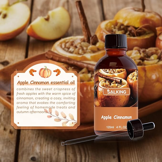 SALKING Apple Cinnamon Fragrance Oil, 120ml (4 Fl Oz) Premium Essential Oils for Diffuser, Candle Scents for Candle Making, Soap Making Supplies, Autumn Diffuser Oil, Halloween Thanksgiving Gift - Bloomnest
