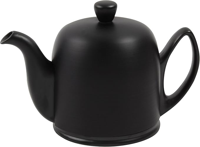 Degrenne Salam Luxury French Tea Pot - Porcelain Teapot with Stainless Steel Cover, Ceramic Tea Kettle for Loose Tea, Removable Infuser, 6 Cup Capacity, 36oz - Monochrome Black - Bloomnest