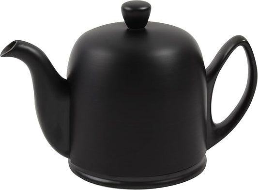Degrenne Salam Luxury French Tea Pot - Porcelain Teapot with Stainless Steel Cover, Ceramic Tea Kettle for Loose Tea, Removable Infuser, 6 Cup Capacity, 36oz - Monochrome Black - Bloomnest