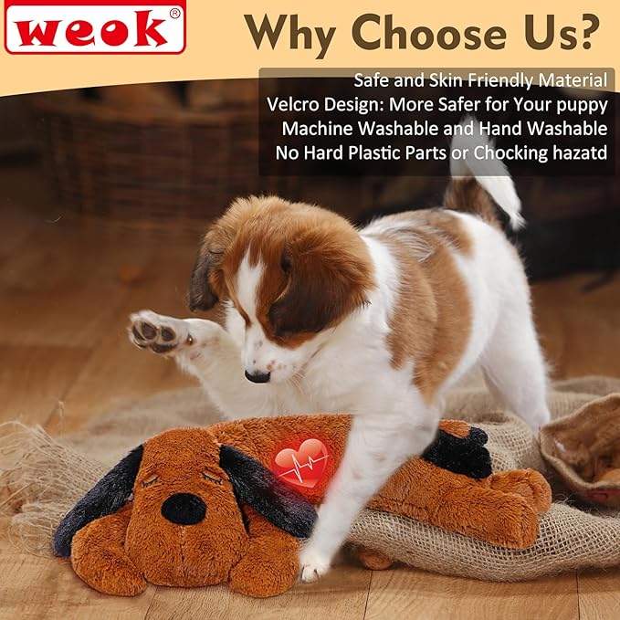 Puppy Heartbeat Toy for Separation Anxiety Relief, Heartbeat Stuffed Animal Anxiety Calming Behavioral Aid Plush Toy for Dogs Cats Pets - Bloomnest