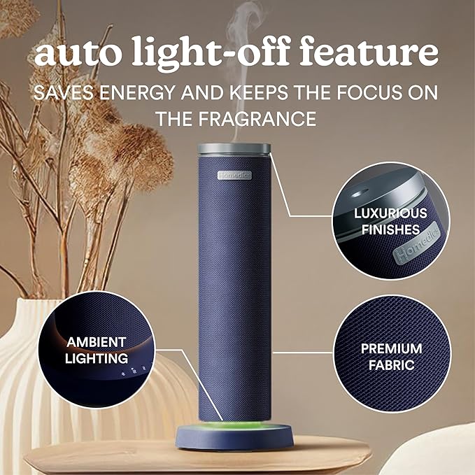 Homedics SereneScent Fabric Rechargeable Waterless Diffuser, Use with Homedics SereneScent Oil 120ml (Sold Separately) Cordless Aromatherapy, Adjustable Mist & Timer, 6 Calming Lights, Future Dusk - Bloomnest