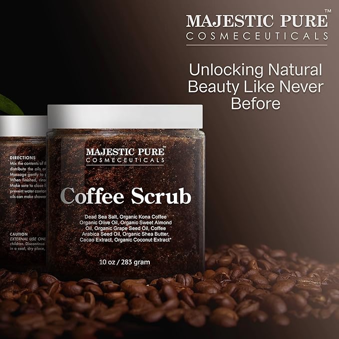 MAJESTIC PURE Arabica Coffee Scrub - All Natural Exfoliating Body Scrub for Skin Care, Stretch Marks, Acne & Cellulite, Reduce the Look of Spider Veins, Eczema, Age Spots & Varicose Veins - 10 Ounces - Bloomnest