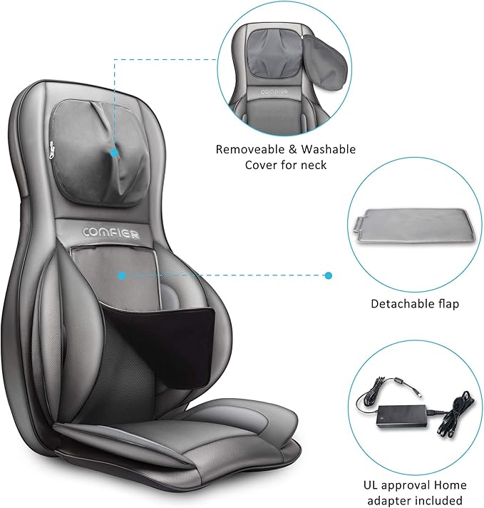 COMFIER Back Massager for Pain Relief Deep Tissue, Shiatsu Neck and Back Massager with Heat, Rolling & Compression Massage Chair Pad for Office Chair, Full Body Massage Chair Gift for Mom Dad - Bloomnest