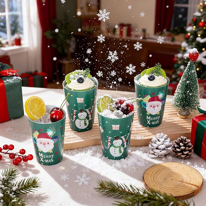 I00000 50Pcs 12oz Snowman Pattern Design Christmas Plastic Cups, Premium Disposable Cups, Green Xmas Party Cup with Santa Claus Pattern Design, Perfect for Christmas Party - Bloomnest