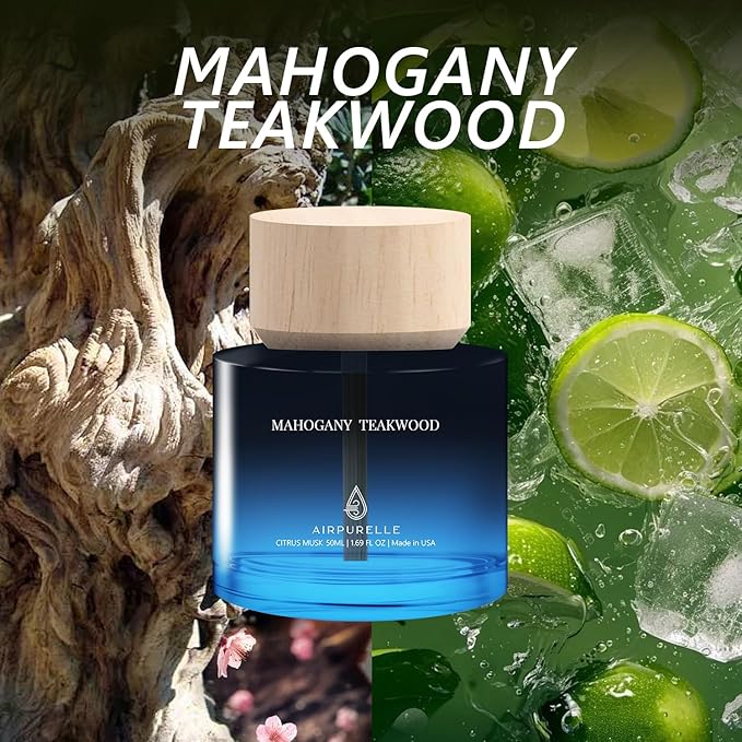 Car Air Freshener 50ML (1.7 FL OZ) Car Air Fresheners Perfume - Mahogany Teakwood Fragrance Oil Air Diffuser for Car, 180+ days Long Lasting Fragrance, Wooden Cup Design Car Fresheners, Made in USA - Bloomnest