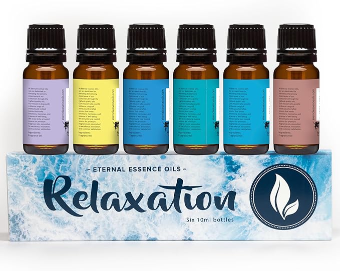 Eternal Essence Oils Relaxation Set of 6 Premium Fragrance Oils - Includes Lavender Chamomile, Ylang Ylang, Mountain Rain, Ocean Breeze, Eucalyptus, and Sandalwood Scented Oils - 10ML - Bloomnest
