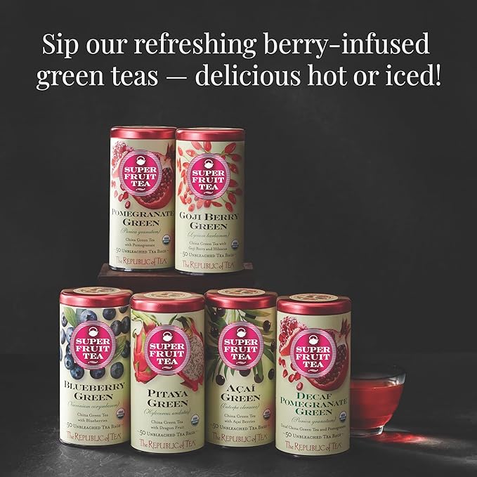 The Republic of Tea Organic Blueberry Green Superfruit Tea, 50 Tea Bag Tin - Bloomnest