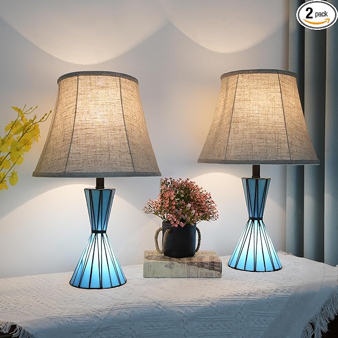 Set of 2 Table Lamps for Bedroom 3-Way Dimmable 21'' Bedside Table Lamps with 13 inches Linen Shades for Living Room Bedroom Office Hotel Study Room - Bloomnest
