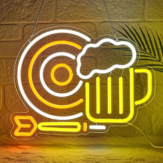 Beer Darts Neon Sign,Neon Signs for Wall Decor,Led Beer Sign for Bar,Neon Light Sign for Man Cave,Beer Sign for Bedroom,Light Up Sign for Bar,LED Wall Art Neon Sign for Party,Pub,Clubs - Bloomnest
