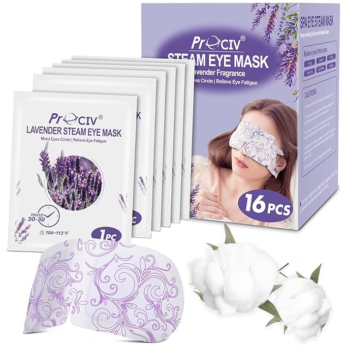 ProCIV 16 Packs Steam Eye Masks for Dry Eyes Self Heated Eye Mask Disposable Sleep Mask Soothing Headache Relief Dry,Hot Warm Compress for Stress Relief Relief Eye Fatigue, Spa Gifts - Bloomnest