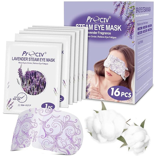 ProCIV 16 Packs Steam Eye Masks for Dry Eyes Self Heated Eye Mask Disposable Sleep Mask Soothing Headache Relief Dry,Hot Warm Compress for Stress Relief Relief Eye Fatigue, Spa Gifts - Bloomnest