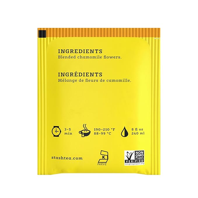 Stash Tea Chamomile Herbal Tea - Naturally Caffeine Free, Non-GMO Project Verified Premium Tea with No Artificial Ingredients, 30 Count (Pack of 6) - 180 Bags Total - Bloomnest