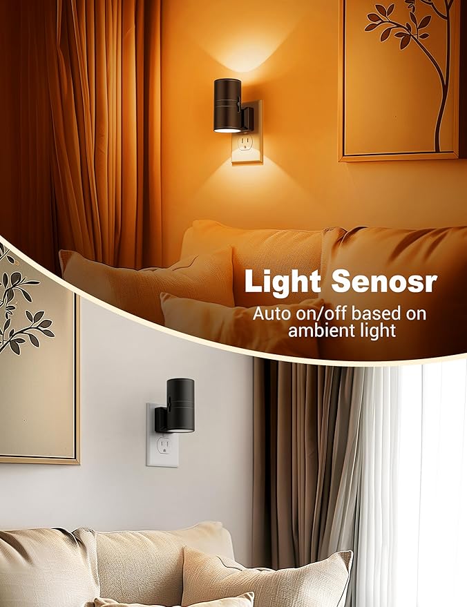 Amber Night Lights Plug into Wall, Dimmable Night Light Plug in, Modern Night Lights Auto On/Off, Amber Night Light 2000K, 0-100LM Adjustable Brightness Nightlight for Hallway Bedroom, 2 Pack - Bloomnest