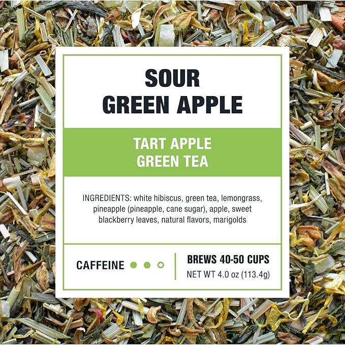 Tiesta Tea - Sour Green Apple, Loose Leaf, Tart Apple Green Tea, Medium Caffeinated Blend, Makes Hot or Iced & Up to 40-50 Cups, 4oz Refillable Tin - Bloomnest